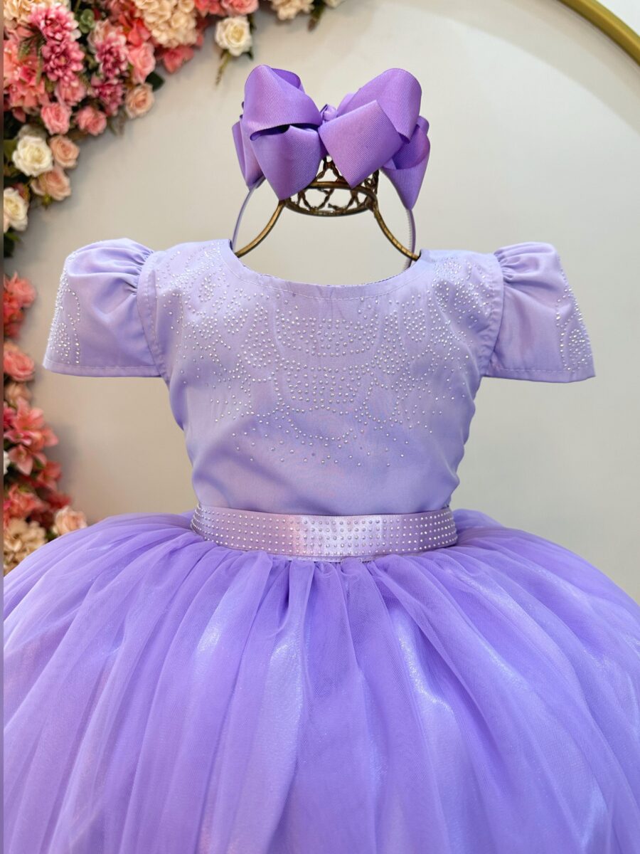 Vestido Infantil Lilás com Strass Casamento Festa 4 ao 18