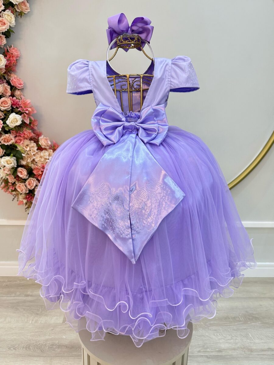 Vestido Infantil Lilás com Strass Casamento Festa 4 ao 18