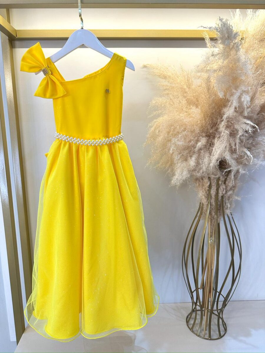Vestido Infantil Longo Amarelo Daminha Formatura
