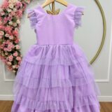 Vestido Infantil Lilás Busto Strass Saia Babados Daminha