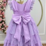 Vestido Infantil Lilás Busto Strass Saia Babados Daminha
