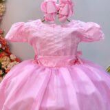 Vestido Infantil Longo Rosa Dama de Honra com Apliques