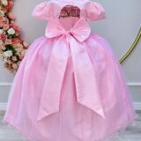 Vestido Infantil Longo Rosa Dama de Honra com Apliques