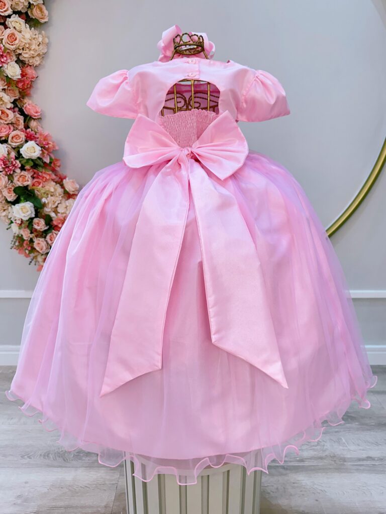 Vestido Infantil Longo Rosa Dama de Honra com Apliques