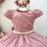 Vestido Infantil Longo Rosê Busto Nervura Daminha
