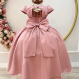 Vestido Infantil Longo Rosê Busto Nervura Daminha