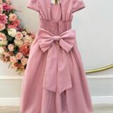 Vestido Infantil Longo Rosê Busto Nervura Daminha