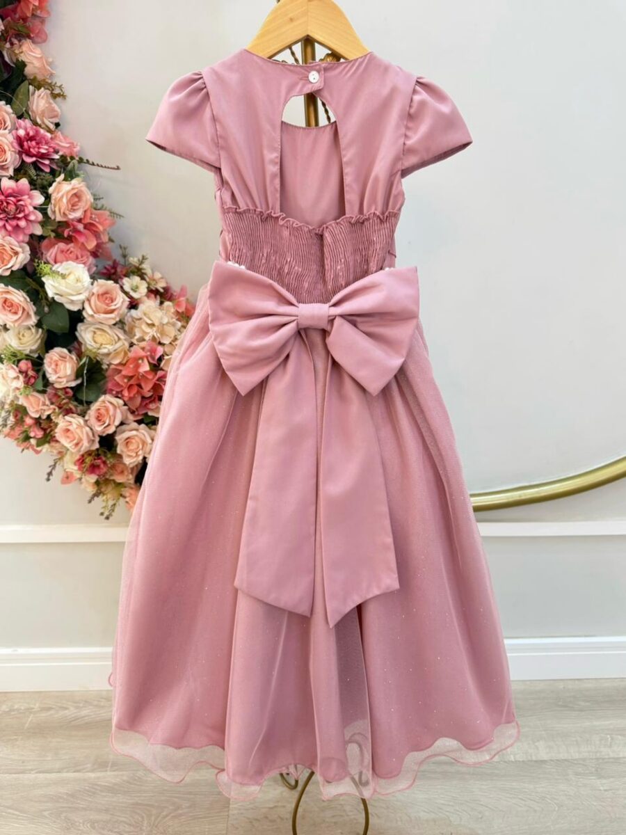 Vestido Infantil Longo Rosê Busto Nervura Daminha