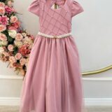 Vestido Infantil Longo Rosê Busto Nervura Daminha