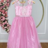 Vestido Infantil Rosa com Renda e Tule Glitter Daminha