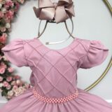 Vestido Infantil Rose Busto Nervura Festa Daminha