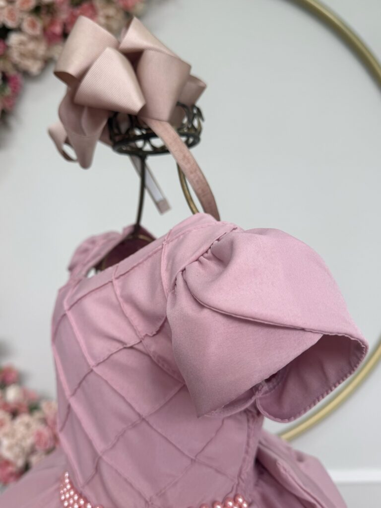 Vestido Infantil Rose Busto Nervura Festa Daminha