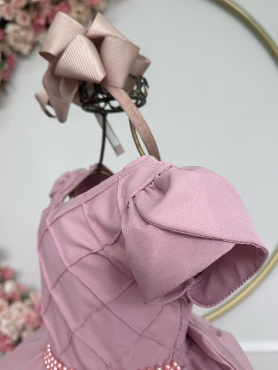 Vestido Infantil Rose Busto Nervura Festa Daminha