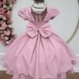 Vestido Infantil Rose Busto Nervura Festa Daminha