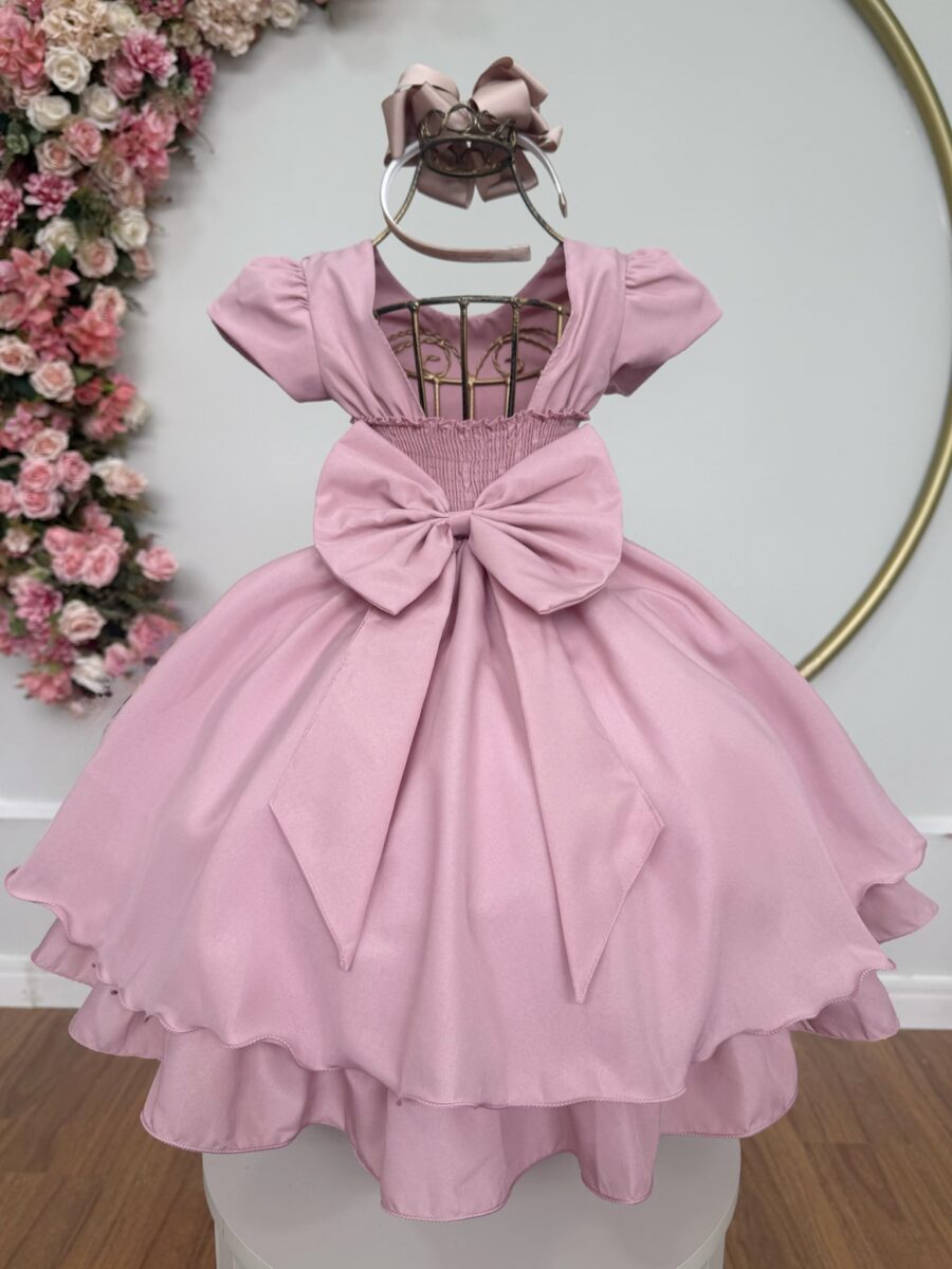Vestido Infantil Rose Busto Nervura Festa Daminha