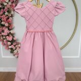 Vestido Infantil Rose Busto Nervura Festa Daminha