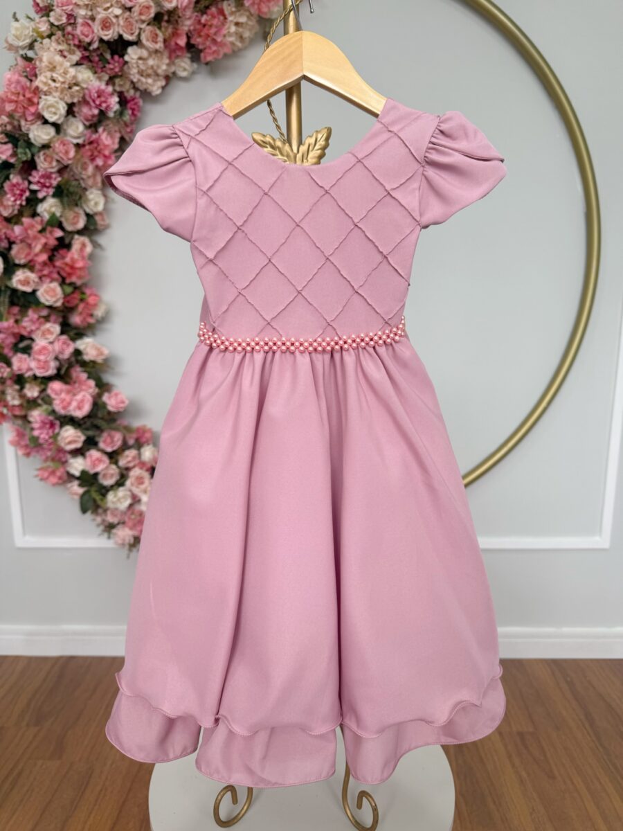 Vestido Infantil Rose Busto Nervura Festa Daminha