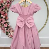 Vestido Infantil Rose Busto Nervura Festa Daminha