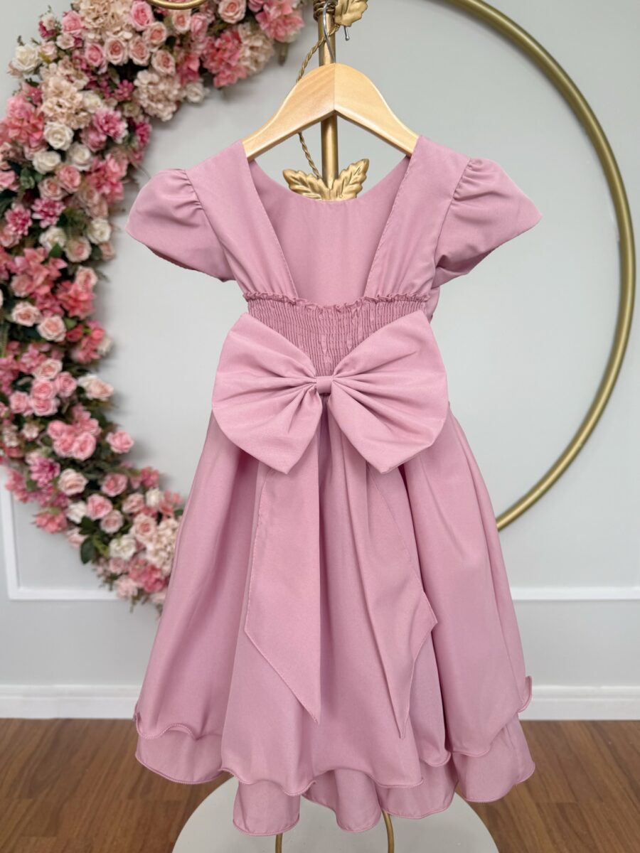 Vestido Infantil Rose Busto Nervura Festa Daminha