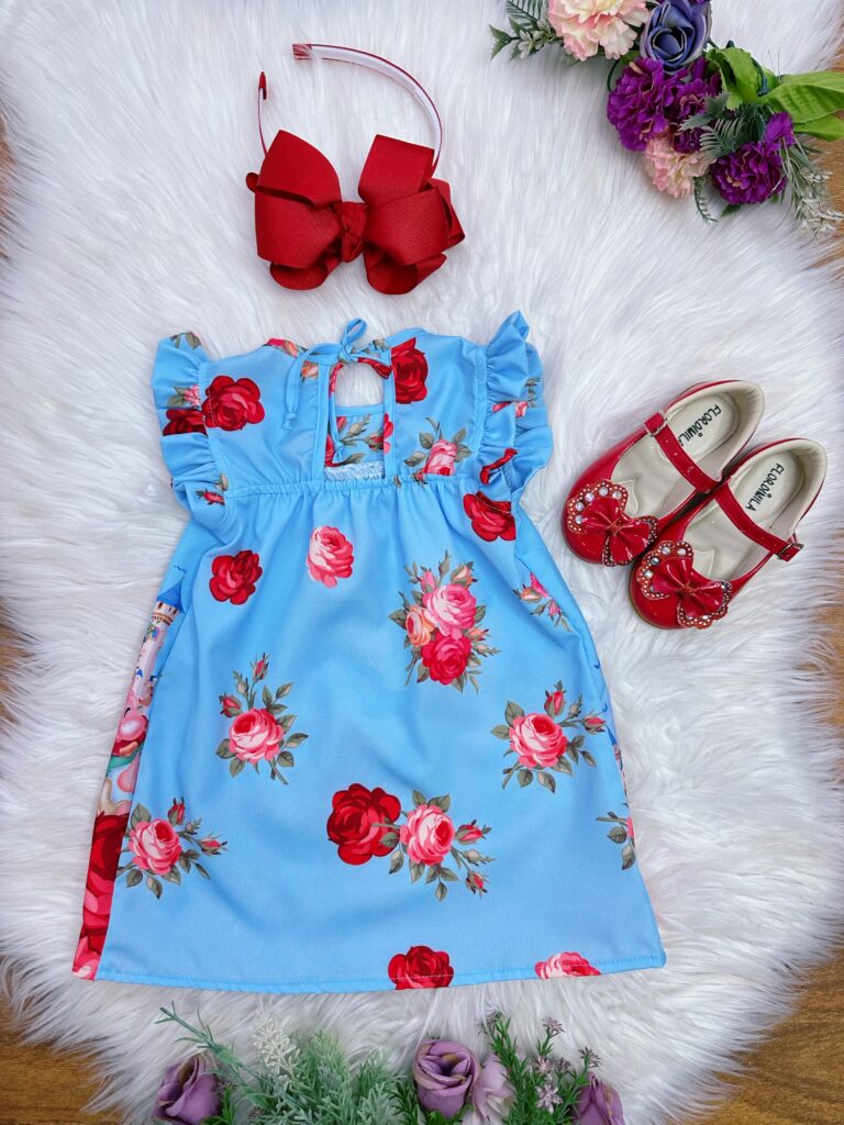 Vestido Infantil Branca de Neve Trapézio Manga Flu-Flu
