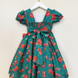 Vestido Infantil Verde Estampa Cereja com Broche de Laço