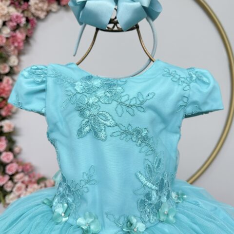 Vestido Infantil Verde Jardim Encantado Renda Metalizada