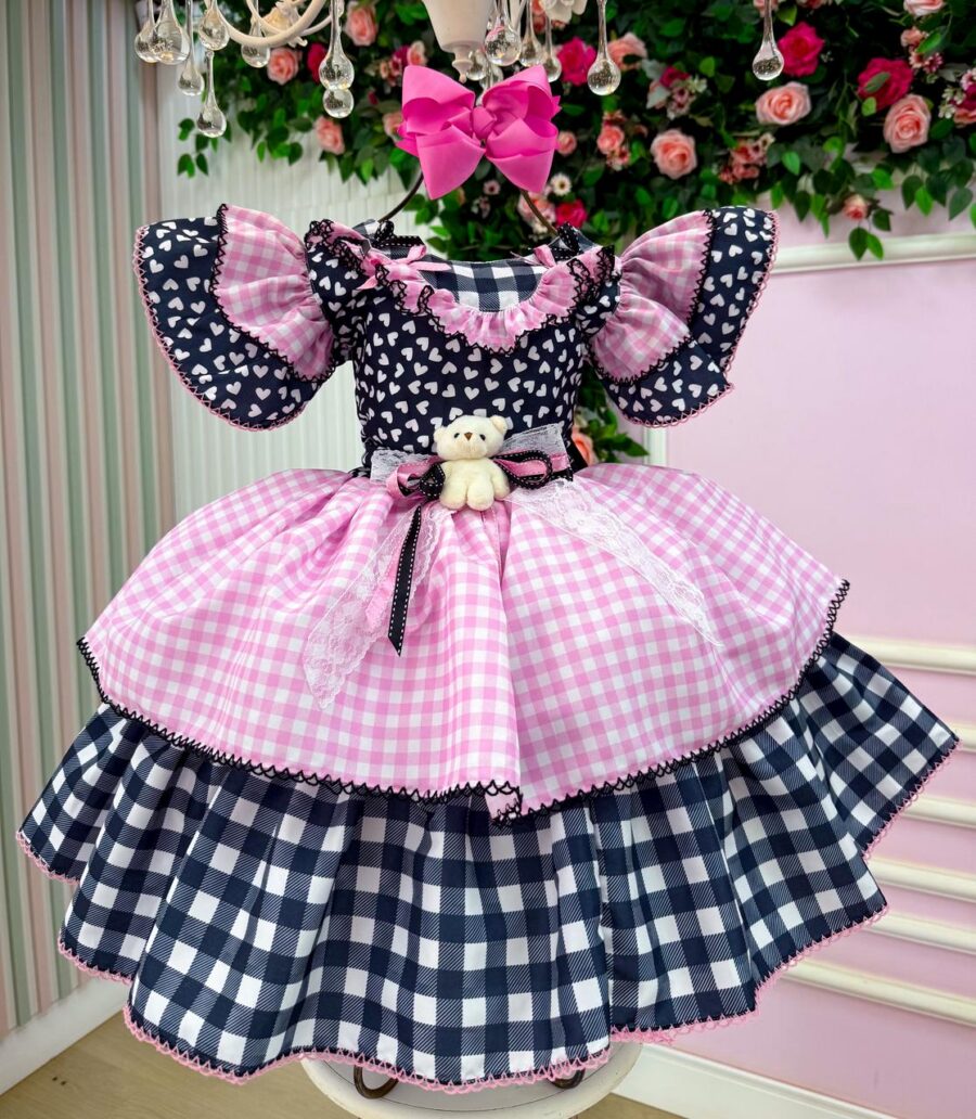 Vestido Junino Infantil Marie Ursinho do Sertão Preto