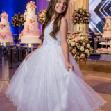 Vestido Longo Infantil Olivia Marie Branco Tafetá e Tule