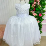 Vestido Longo Infantil Olivia Marie Branco Tafetá e Tule