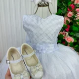 Vestido Longo Infantil Olivia Marie Branco Tafetá e Tule