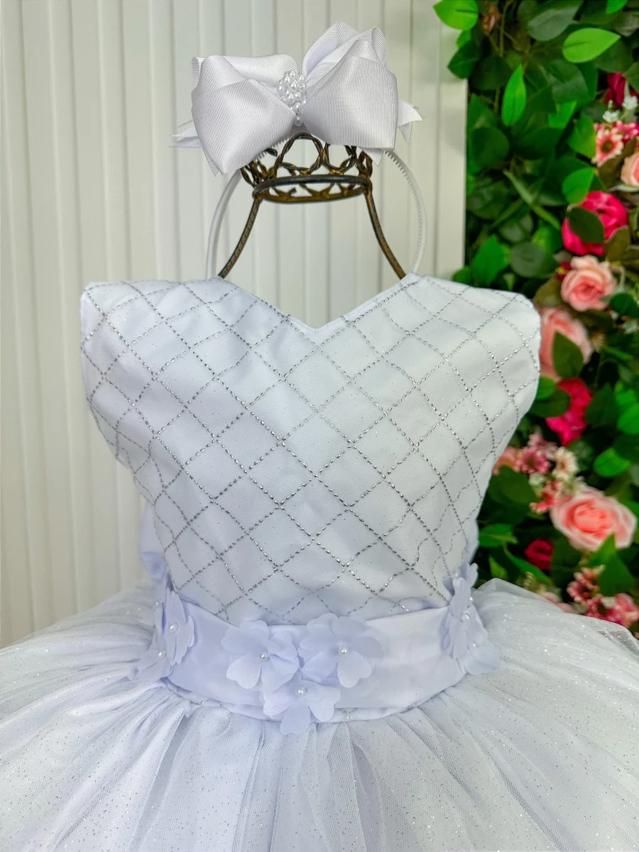 Vestido Longo Infantil Olivia Marie Branco Tafetá e Tule