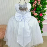 Vestido Longo Infantil Olivia Marie Branco Tafetá e Tule
