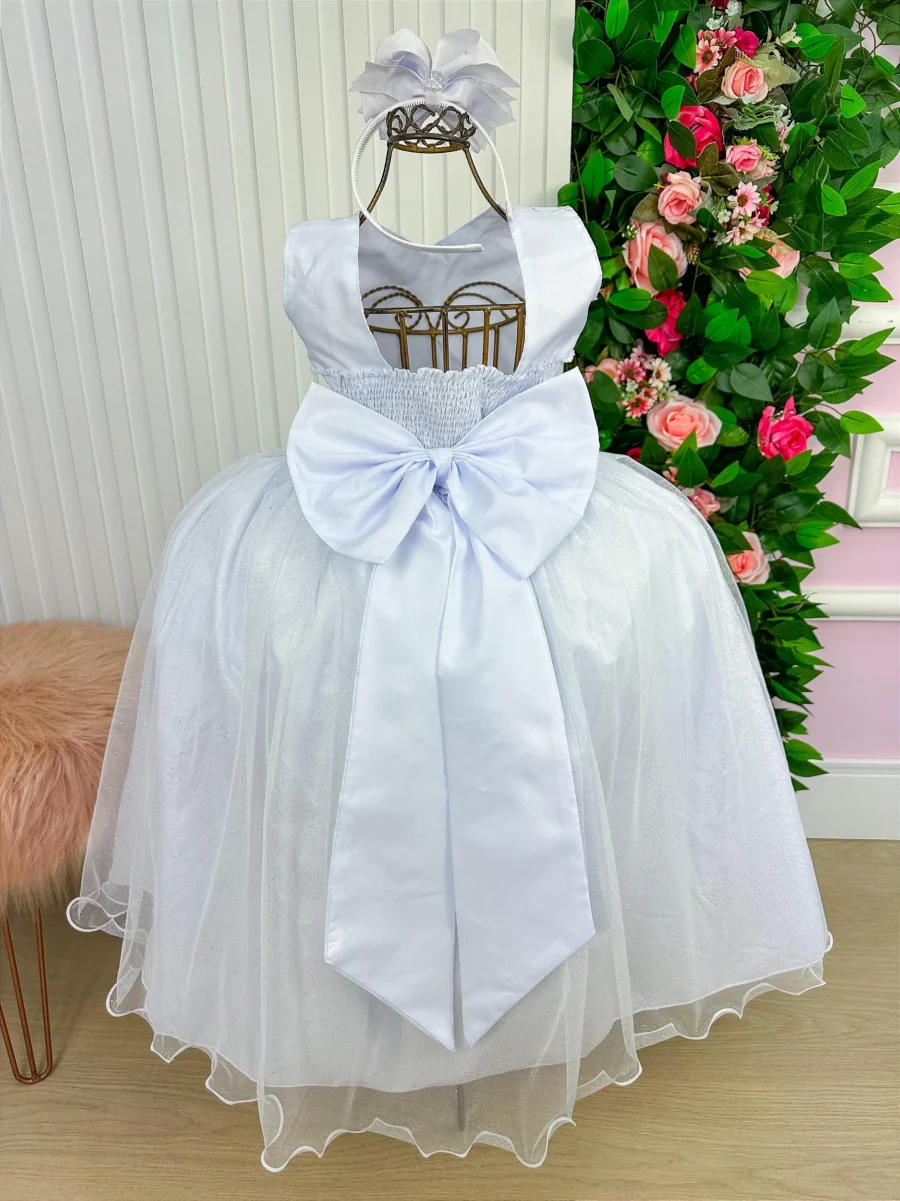 Vestido Longo Infantil Olivia Marie Branco Tafetá e Tule