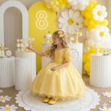 Vestido Infantil Bella Child Laize Amarelo Tule e Renda