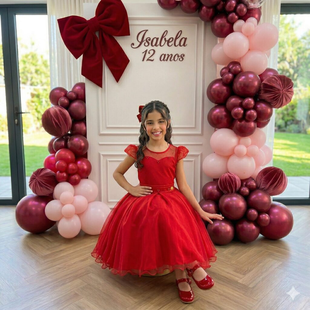 Vestido Infantil Isabela Mini Miss Vermelho Tule Micro Poá