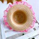 Chapéu de Palha Infantil Junino com Renda Rosa