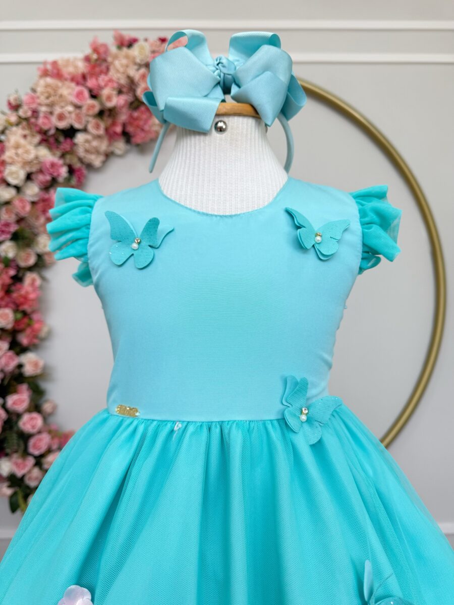 Vestido Infantil Verde Menta Jardim Encantado Apliques