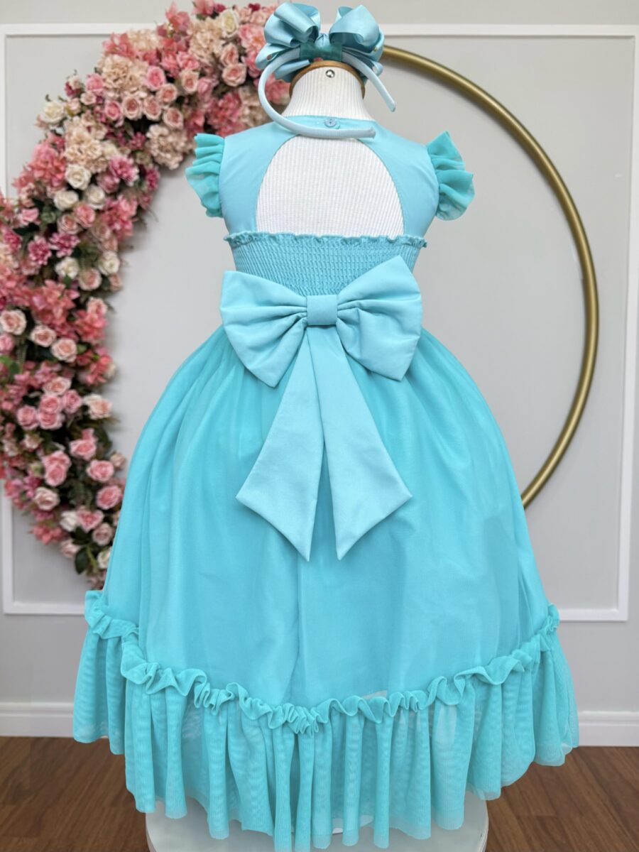 Vestido Infantil Verde Menta Jardim Encantado Apliques