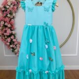Vestido Infantil Verde Menta Jardim Encantado Apliques