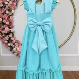 Vestido Infantil Verde Menta Jardim Encantado Apliques