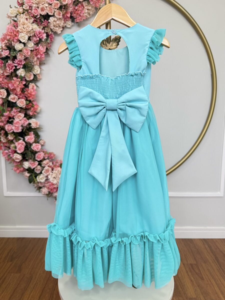 Vestido Infantil Verde Menta Jardim Encantado Apliques