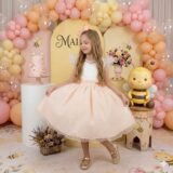 Vestido Infantil Betani Mini Miss Pêssego Tule Poá