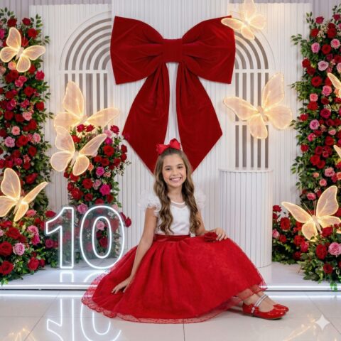 Vestido Infantil Betani Mini Miss Vermelho Tule Poá