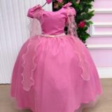 Vestido Infantil Longo Banana Club Diamante Rosa Chiclete