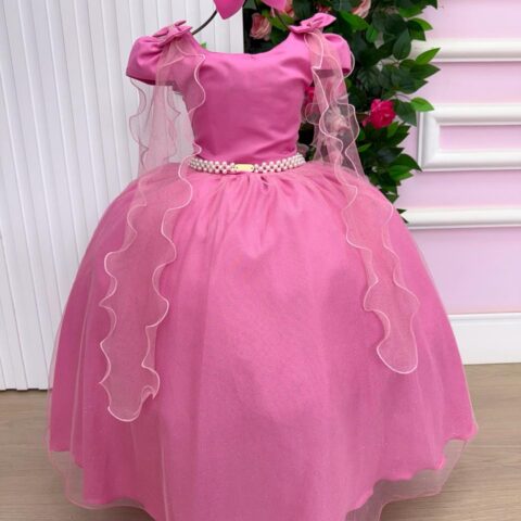 Vestido Infantil Longo Banana Club Diamante Rosa Chiclete