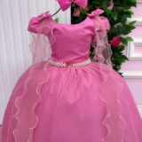 Vestido Infantil Longo Banana Club Diamante Rosa Chiclete