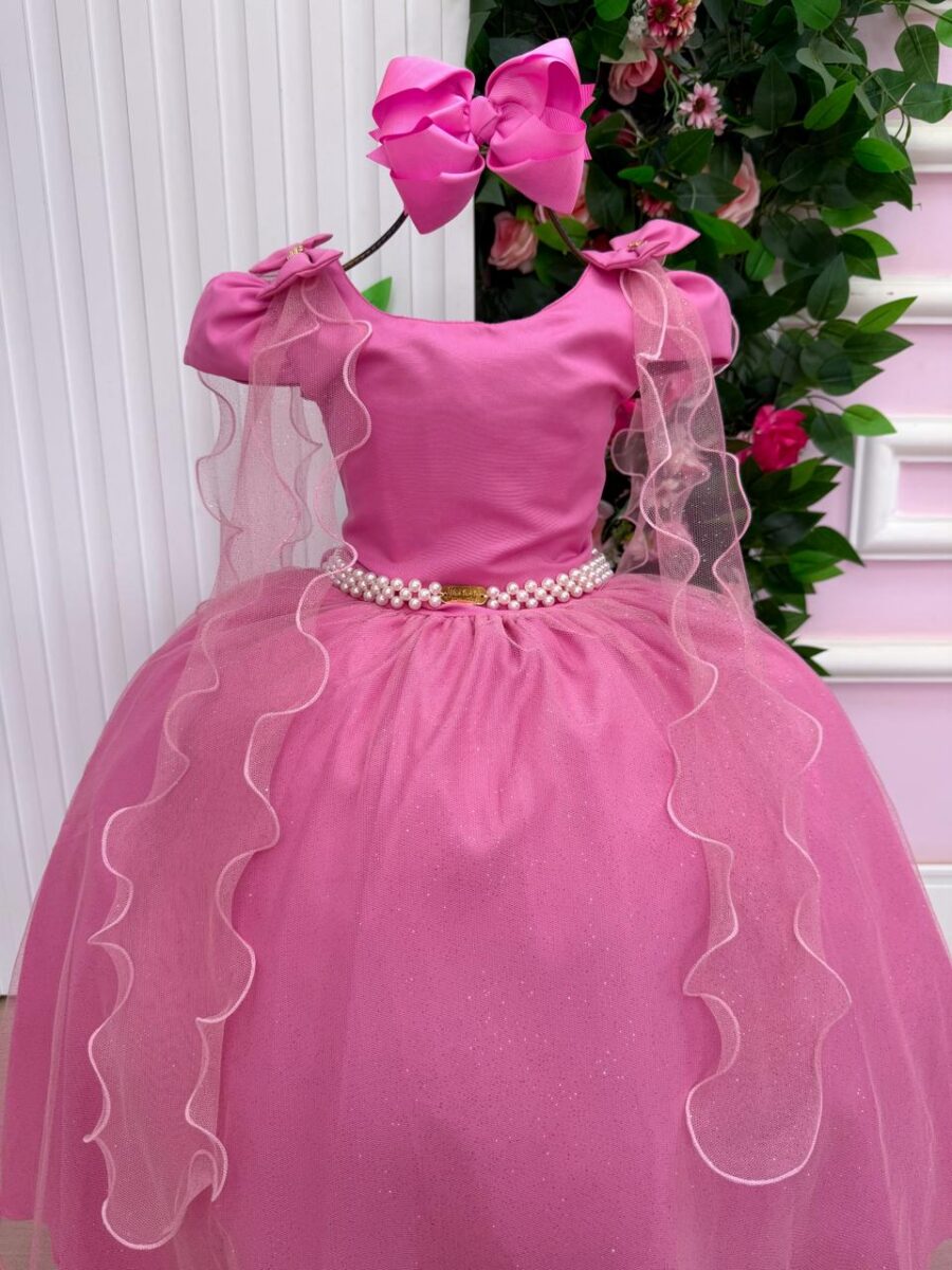 Vestido Infantil Longo Banana Club Diamante Rosa Chiclete