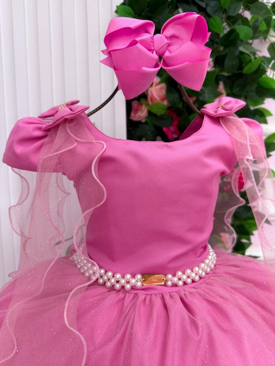 Vestido Infantil Longo Banana Club Diamante Rosa Chiclete