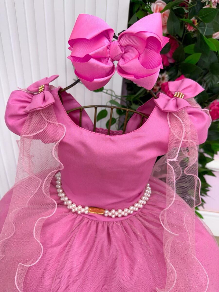 Vestido Infantil Longo Banana Club Diamante Rosa Chiclete