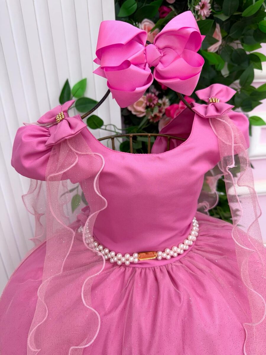 Vestido Infantil Longo Banana Club Diamante Rosa Chiclete